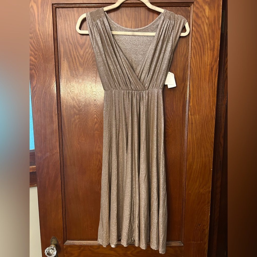 Only Hearts NYC Metallic Bronze Gold V-Neck Mini Dress Small XS